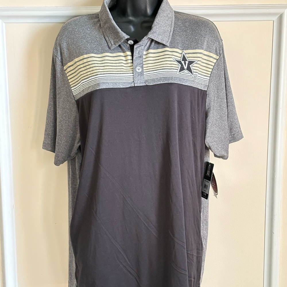 NWT Vanderbilt Large Grey & Black Striped Polo